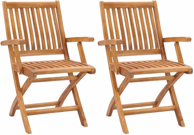 Berkfield Home Set of 2 Folding Garden Chairs in Brown Solid Teak Wood – 1