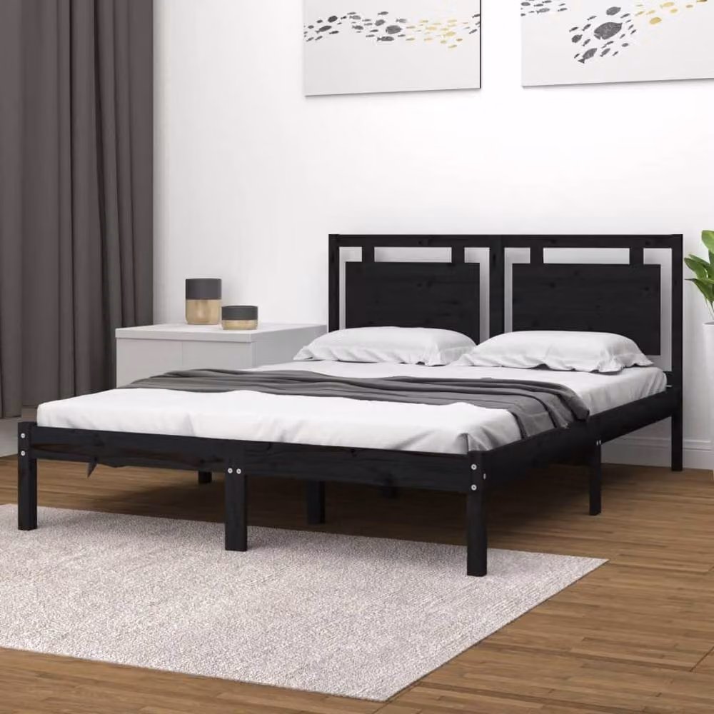 Berkfield Home Beautiful Bed Frame in Black Solid Pine Wood, W/D/H: 200 x 200 x 205.5 cm – 2