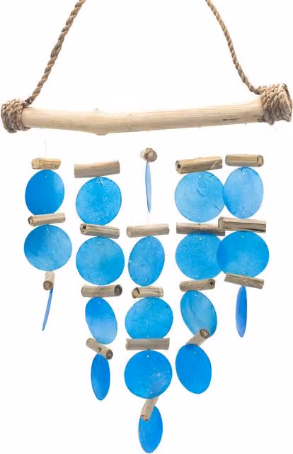 KDMK Blue Maritime Hanging Wind Chimes with Wood and Glass Geometric Design