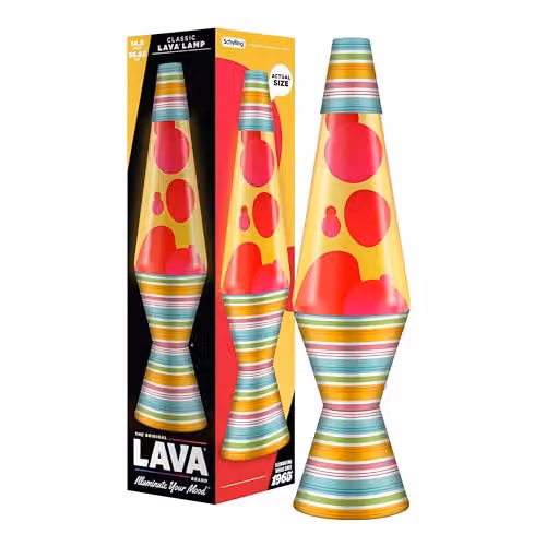 Lava Lite Retro Motion Lamp with Red Wax and Yellow Liquid, Multicolour Glass and Aluminium Tabletop Decor – 1