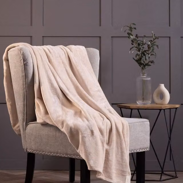 Heat Holders Beige Fluffy Fleece Blanket, W/D/H: 180 x 200 cm