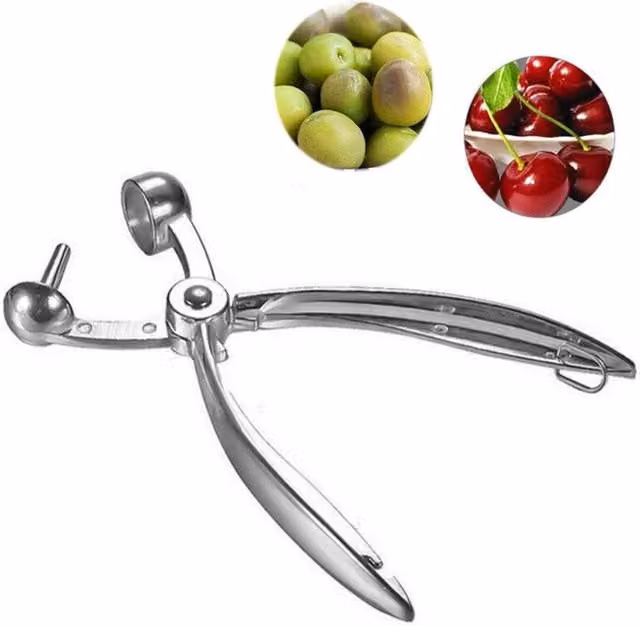 VOGREX Silver Metal Cherry and Olive Pitter and Fruit Seed Remover