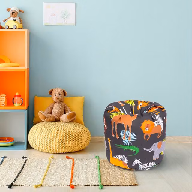 Ready Steady Bed Kids Round Bean Bag Chair in Africa Animal Print, Brown and Multicolour Fabric