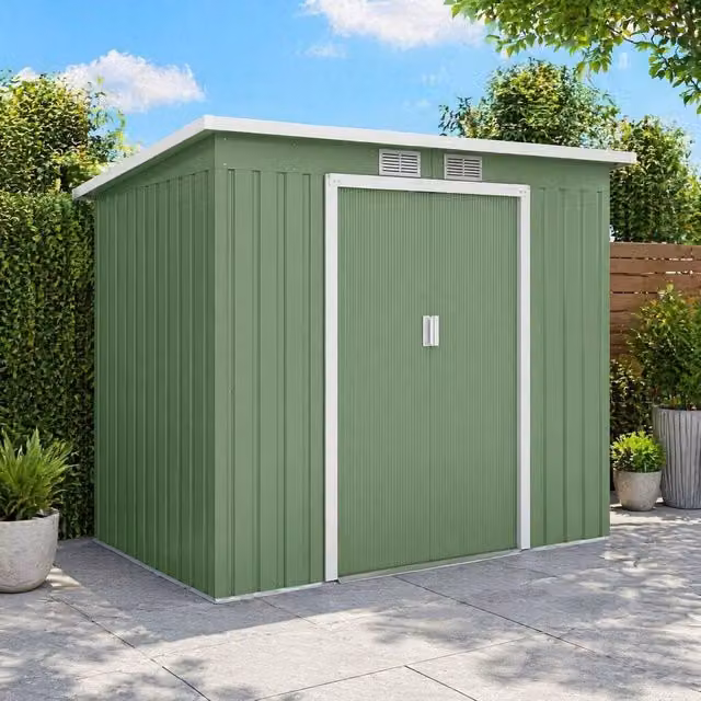 STILVORA Modern Green Steel Garden Shed with Foundation Kit and Double Doors, Height: 213 cm, Width: 213 cm, Depth: 119 cm – 1