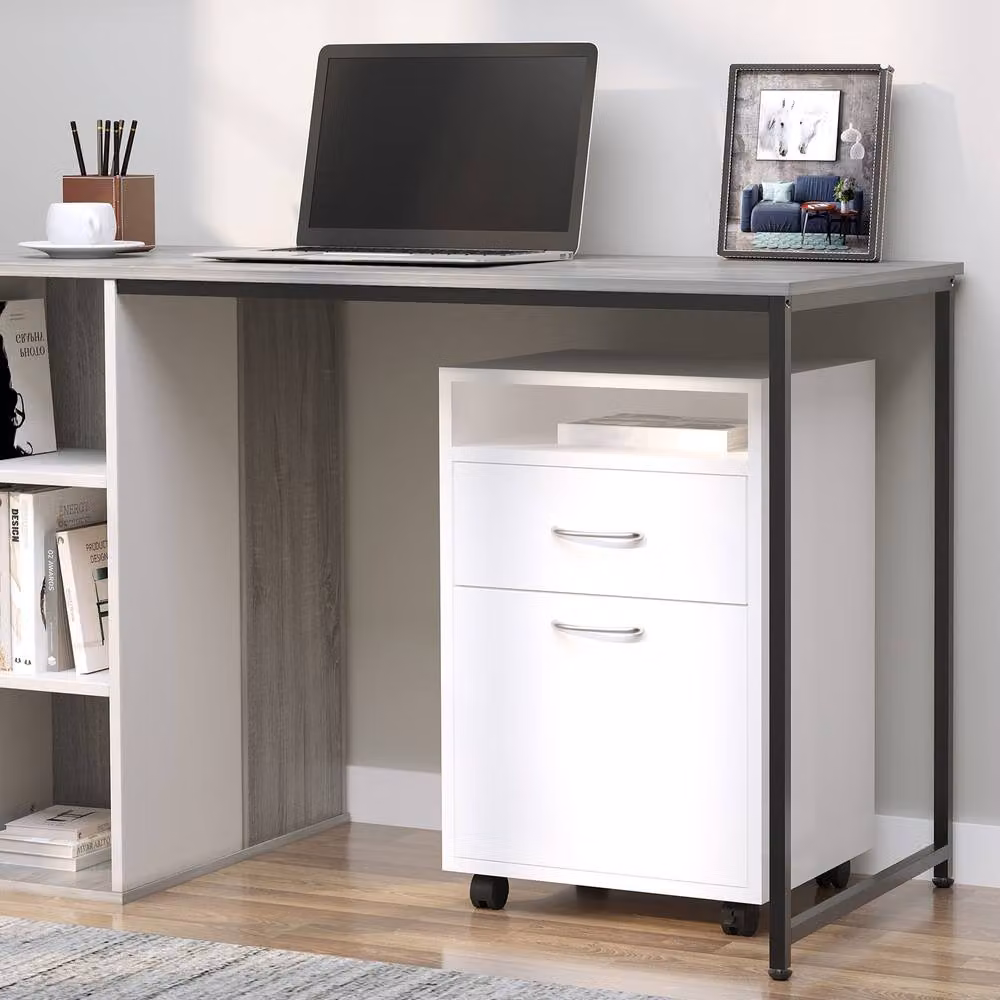 STILVORA White Modern Filing Cabinet with Drawer, Hinged Doors and Internal Shelves, W/D/H: 60 x 35 x 40 cm – 2