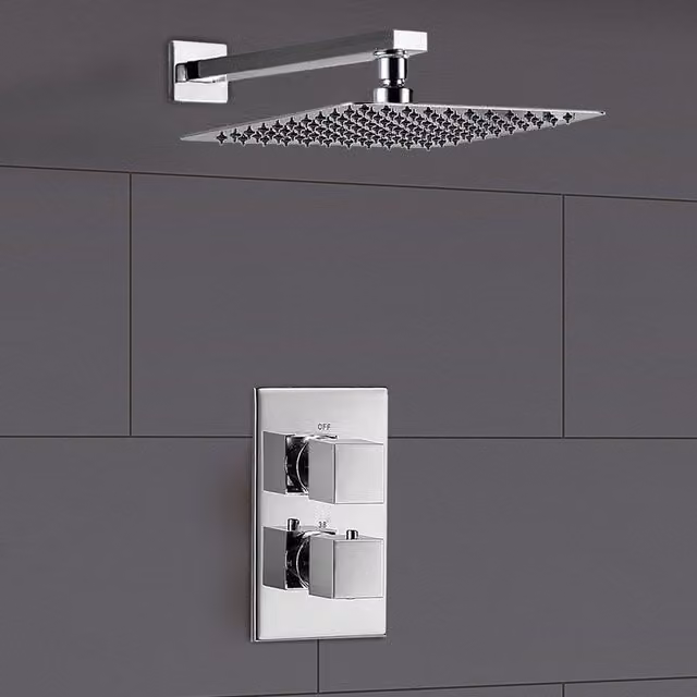 Nes Home Square 1 Outlet Concealed Thermostatic Shower Mixer Set in Metallic Silver