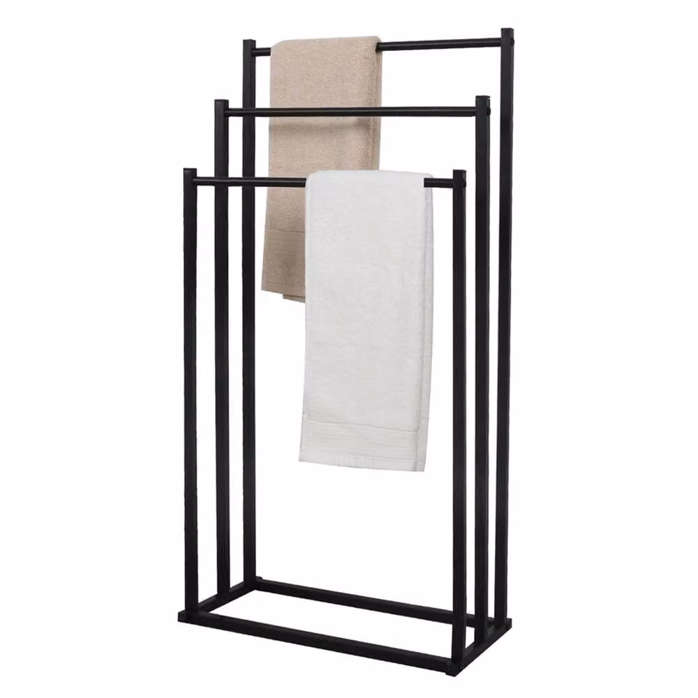 Nordara Black 3 Tier Freestanding Metal Towel Rail Stand Unit H 86.0 x W 44.0 x D 21.0 cm – 2