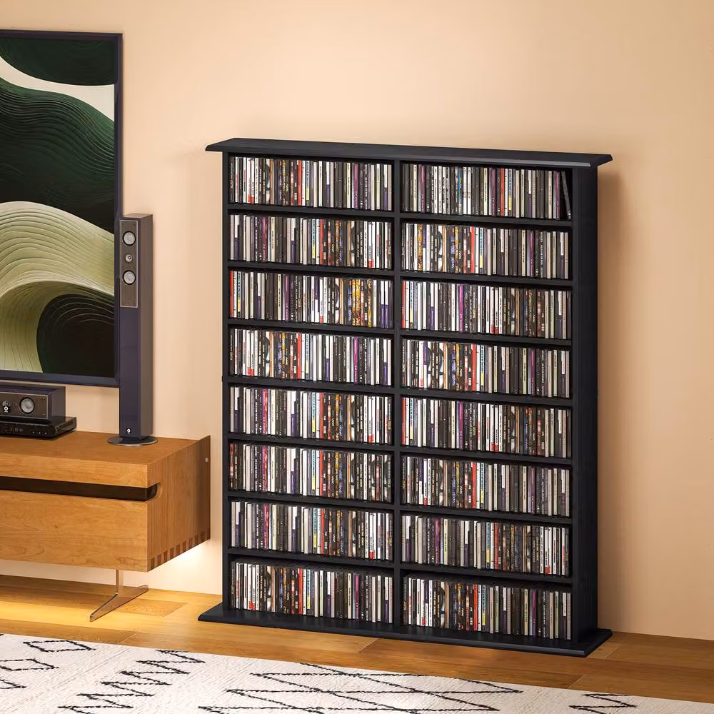 STILVORA Modern Media Shelf in Black with Adjustable Shelves and Media Compartments – 2