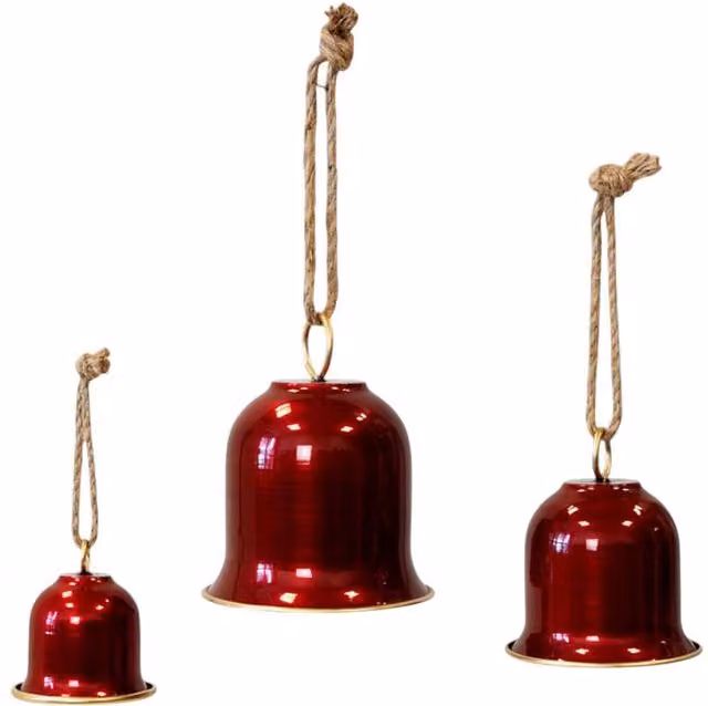 Four Candle Set of 3 Red and Gold Metal Christmas Bell Pendants – 1