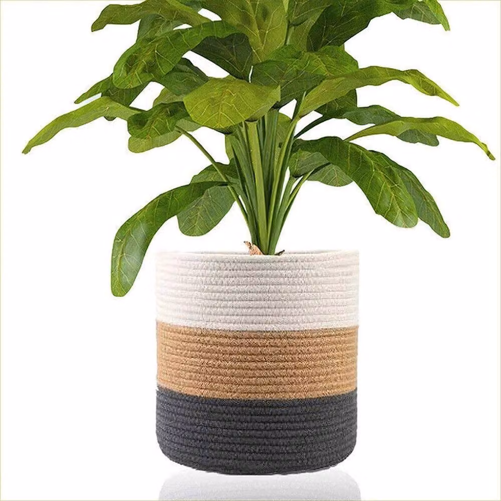 VOGREX Multicolour Woven Cotton Rope Storage Basket Organiser with Handles – 3
