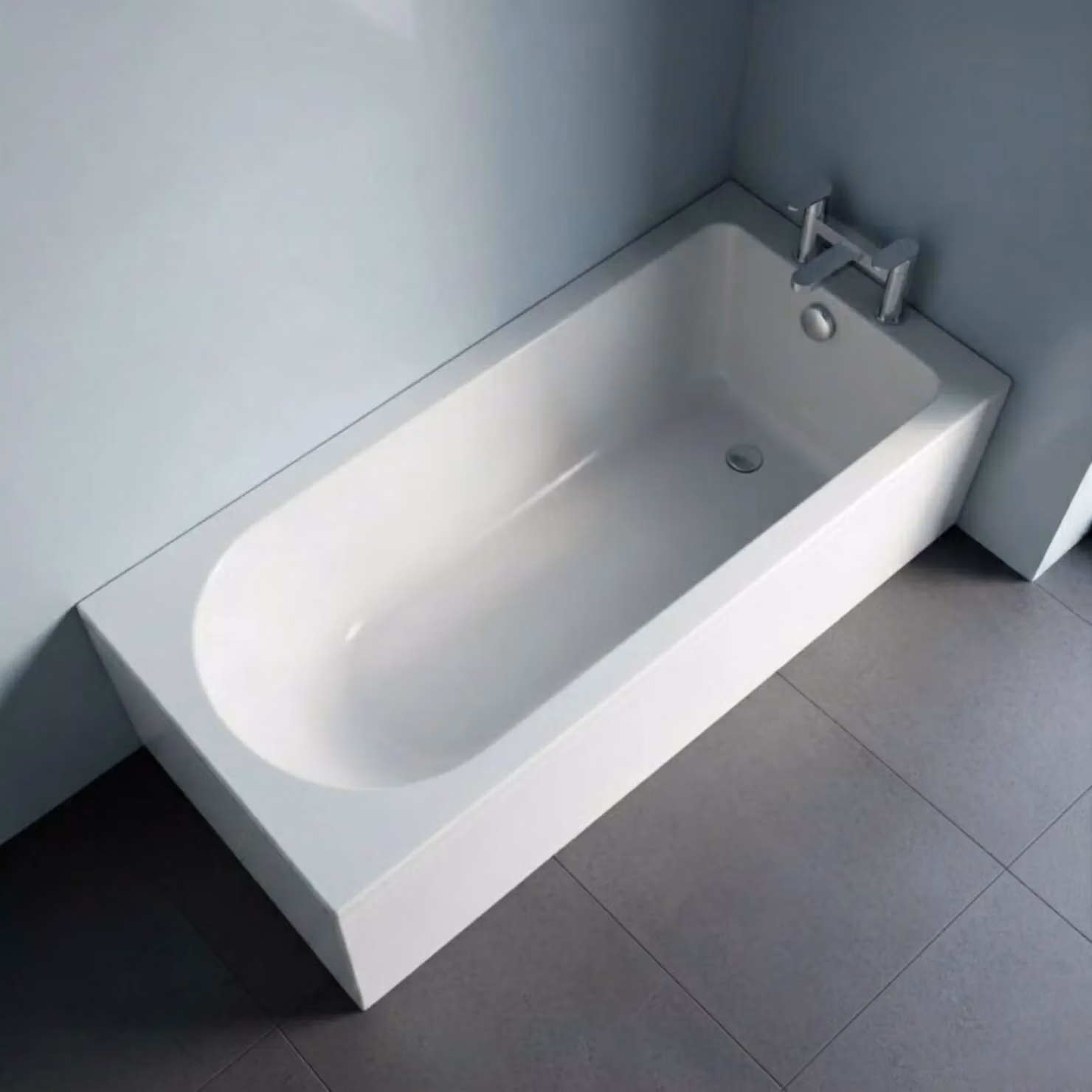 Balterley Single Ended Rectangular Straight Shower Bath with Leg Set, White, W: 1600 mm, D: 700 mm, H: 700 mm – 2