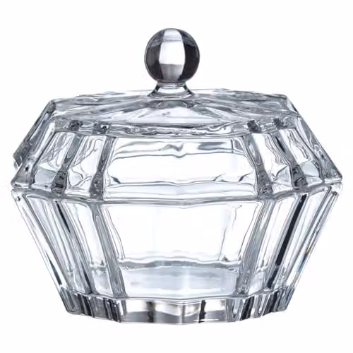 Premier Housewares Clear Glass Faceted Storage Jar with Lid, W/D/H: 12 x 13 x 12 cm