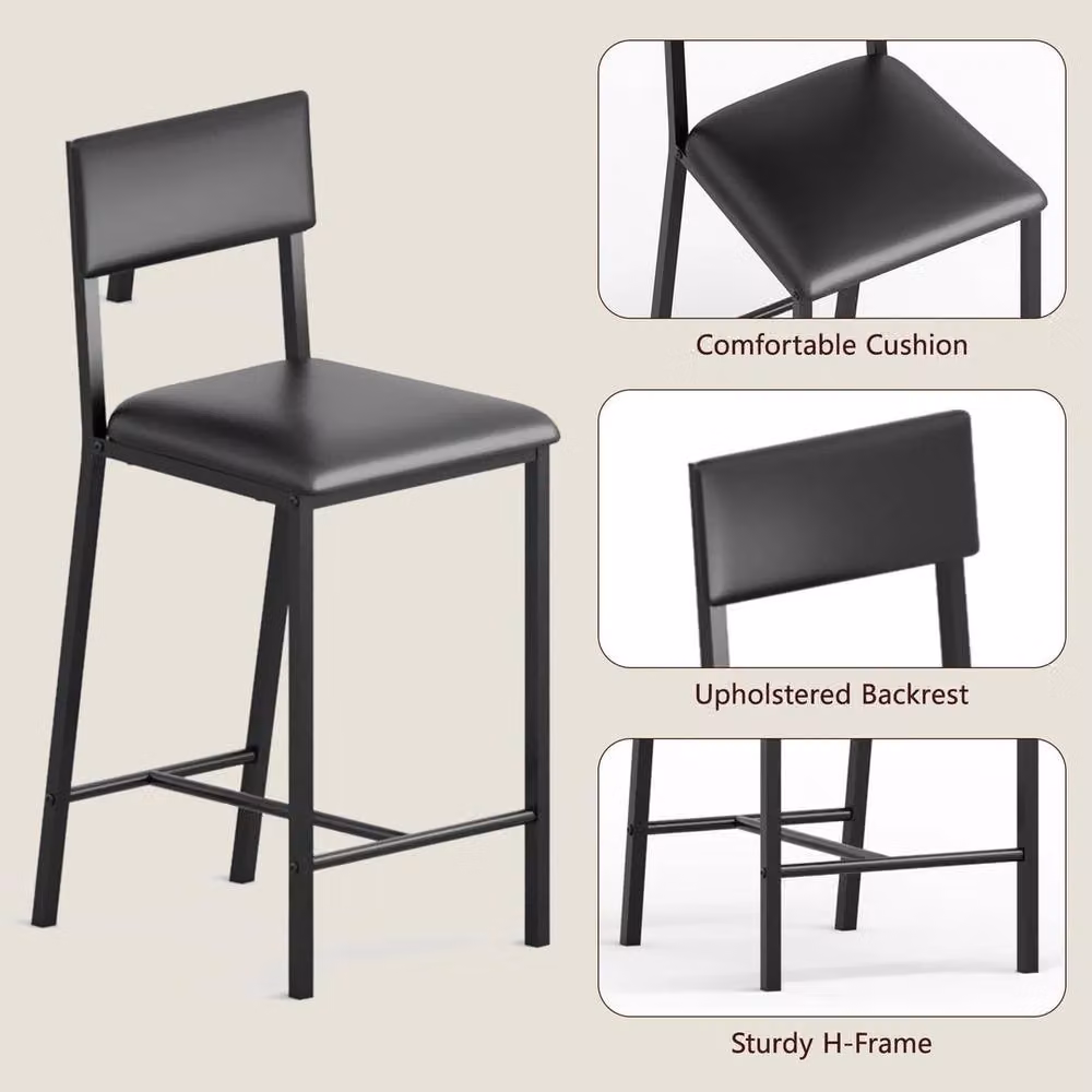 VOGREX Set of 2 Modern Black Synthetic Leather Dining Chairs – 4