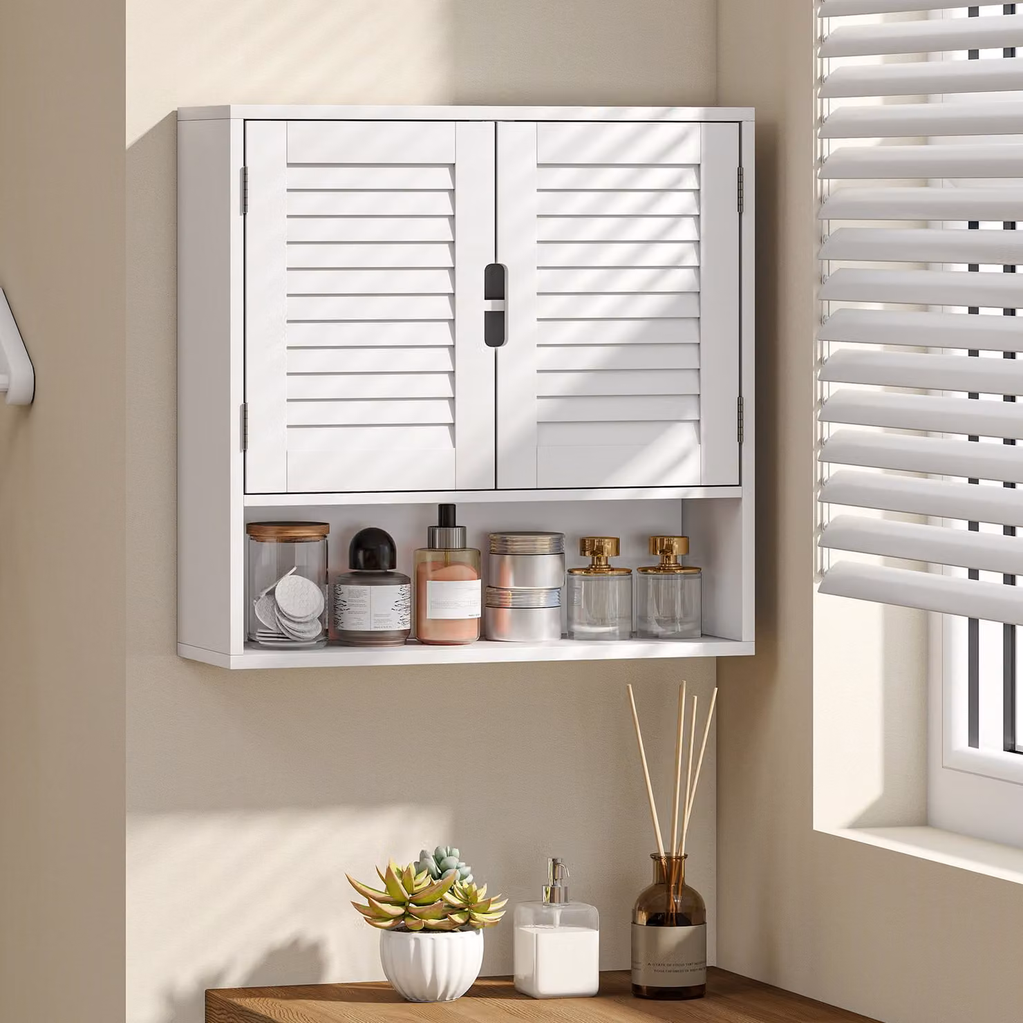HOMCOM White Wall Mounted Bathroom Cabinet with Adjustable Shelves and Soft Close Hinged Doors, W: 60 cm, D: 20 cm, H: 60 cm – 2