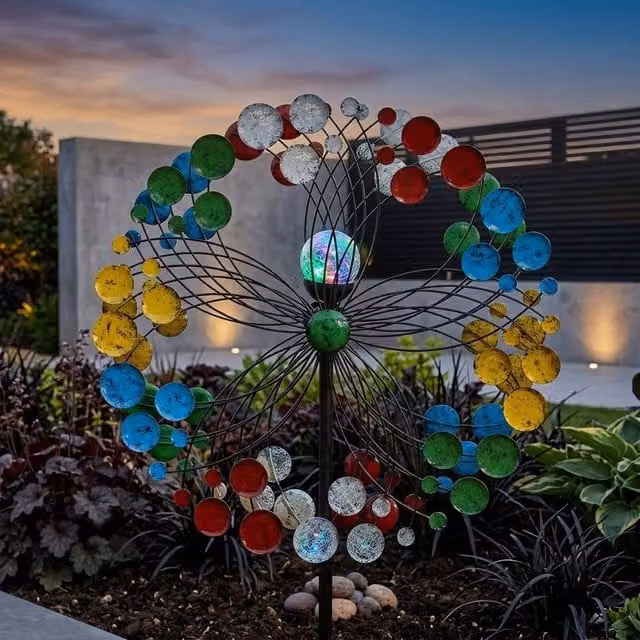 Garden Greatness Harlequin Solar Illuminated Wind Spinner in Multicolour Metal