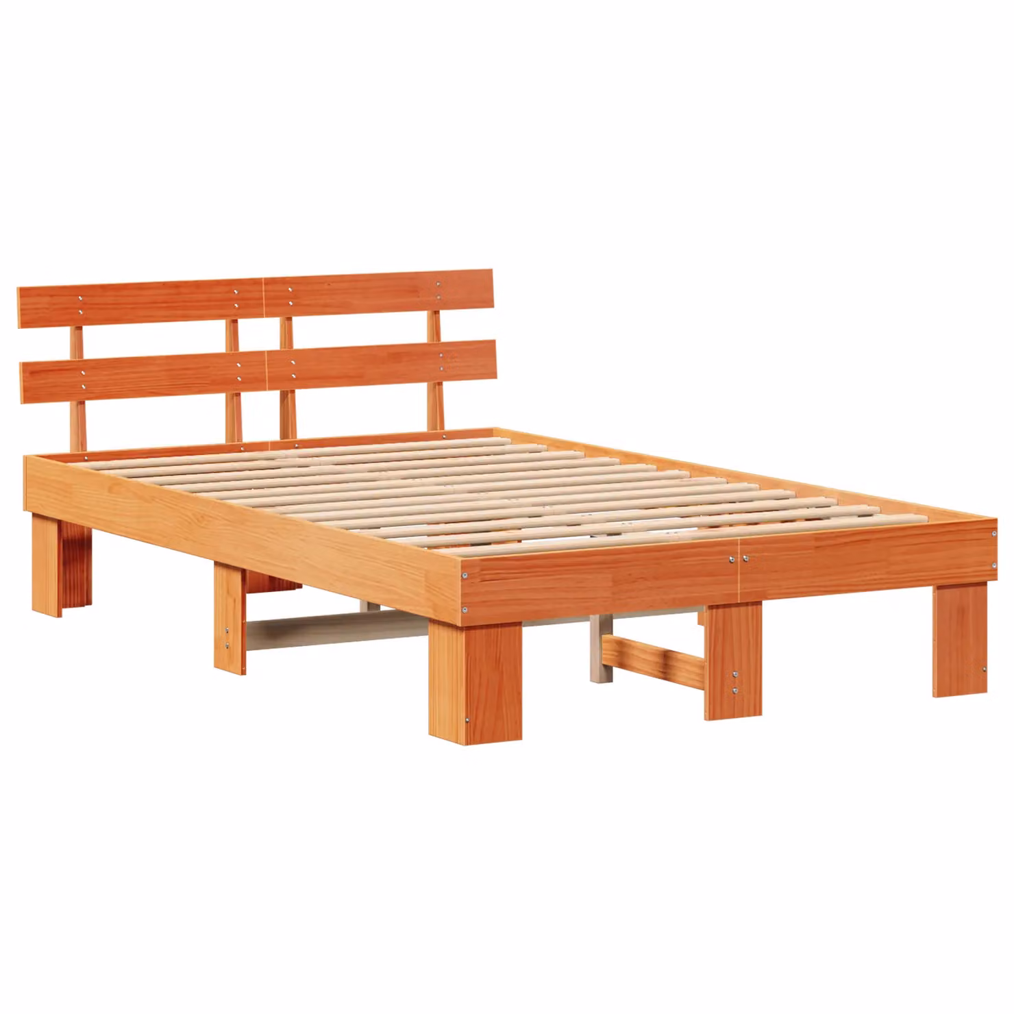 Berkfield Home Solid Wood Pine Bed Frame with Headboard, Wax Brown, W/D/H: 140 x 190 cm – 2