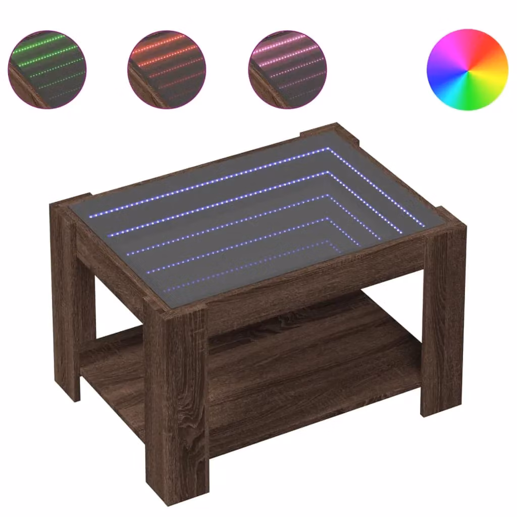 Berkfield Home Modern Coffee Table with LED in Brown Oak, W/D/H: 73 x 53 x 45 cm – 2