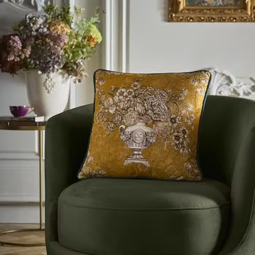 Ulster Weavers Yellow Floral Velvet Square Cushion, W/D/H: 43 x 43 x 43 cm