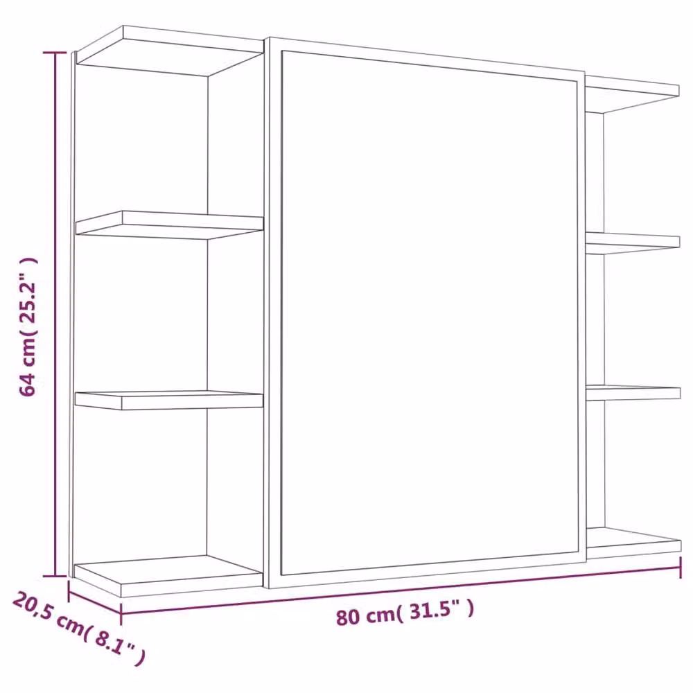 Berkfield Home Smoked Oak Bathroom Mirror Cabinet, Brown, W/D/H: 80 x 20.5 x 64 cm – 5