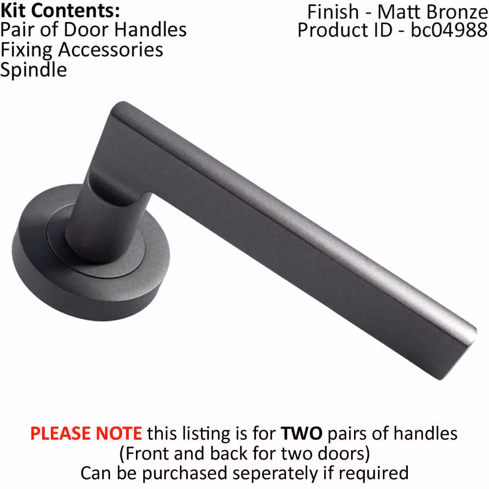 Loops 2x Pair Straight Plinth Mounted Handles on Round Rose with Concealed Fixings in Matt Bronze – 2