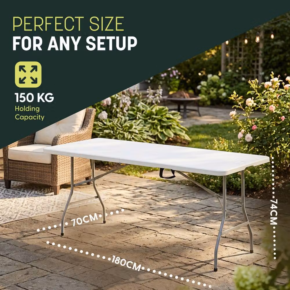 Keplin White Folding Table for Indoor and Outdoor Use, W/D/H: 180 x 70 x 74 cm – 2