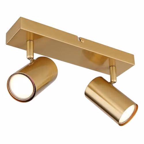 Globo Lighting Robby Twin Ceiling Spotlight in Gold/Brass with 2x GU10 Sockets, H x W x D: 12 x 26 x 6 cm – 1