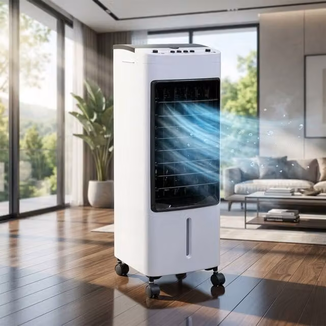 Alivio 4L Portable Air Cooler and Humidifier, 65W Evaporative Cooling Unit with 3 Speeds, 3 Modes, 120 Degree Oscillation and 2 Ice Packs, White