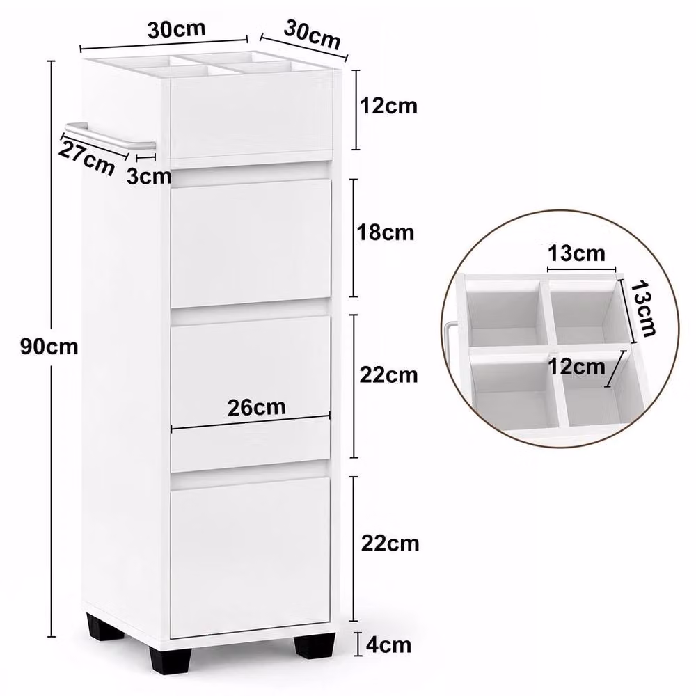 EONLION Narrow White Bathroom Cabinet with 3 Drawers, H 90.0 x W 30.0 x D 30.0 cm – 2