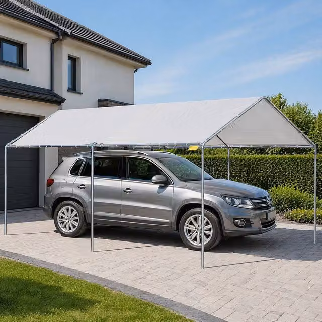 STILVORA Gable Carport Shelter with Galvanised Steel Frame, White, W: 6 m, D: 3 m, H: 2.6 m – 1