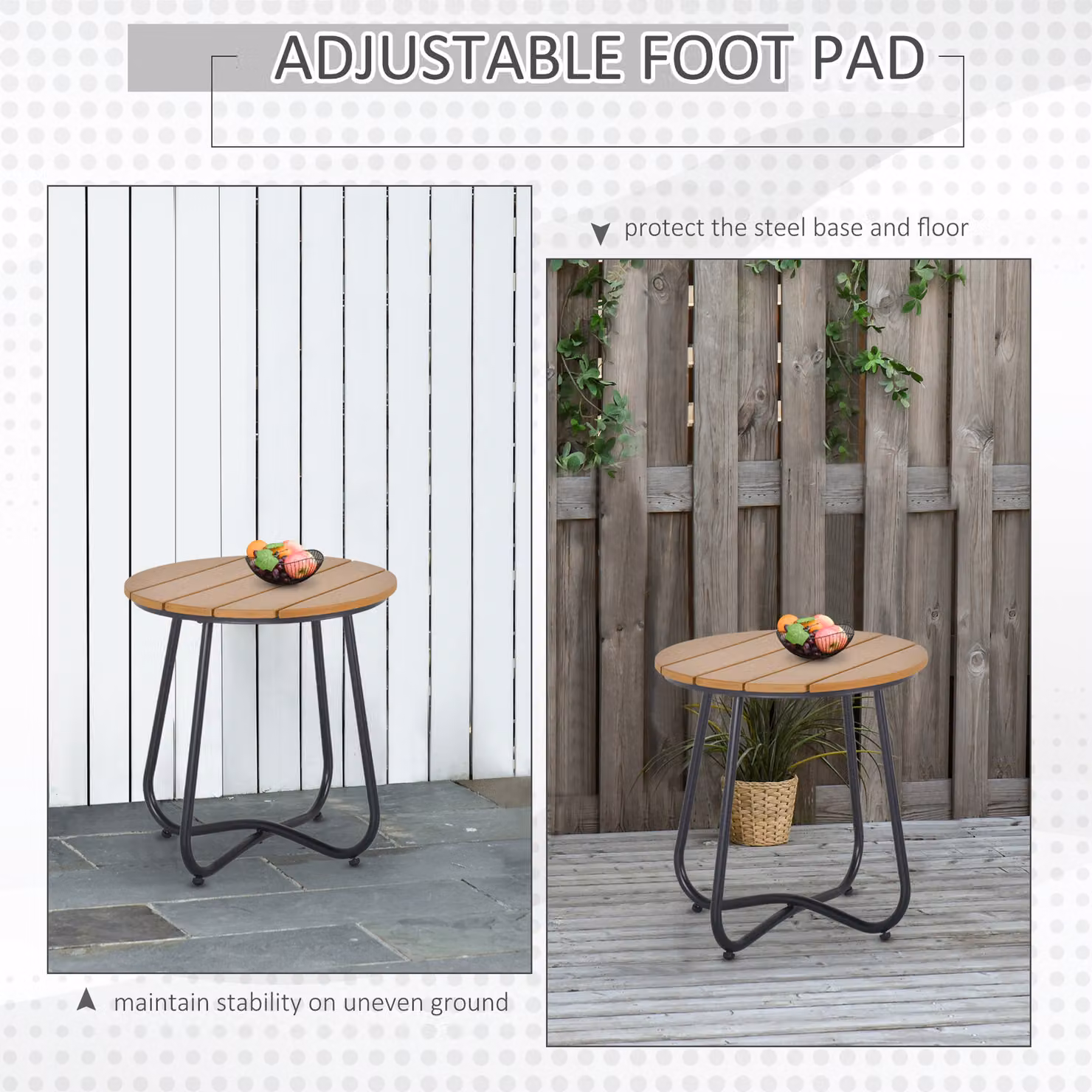 Outsunny Round Outdoor Side Table in Natural Wood and Black, W/D/H: 49 x 49 x 48 cm – 4