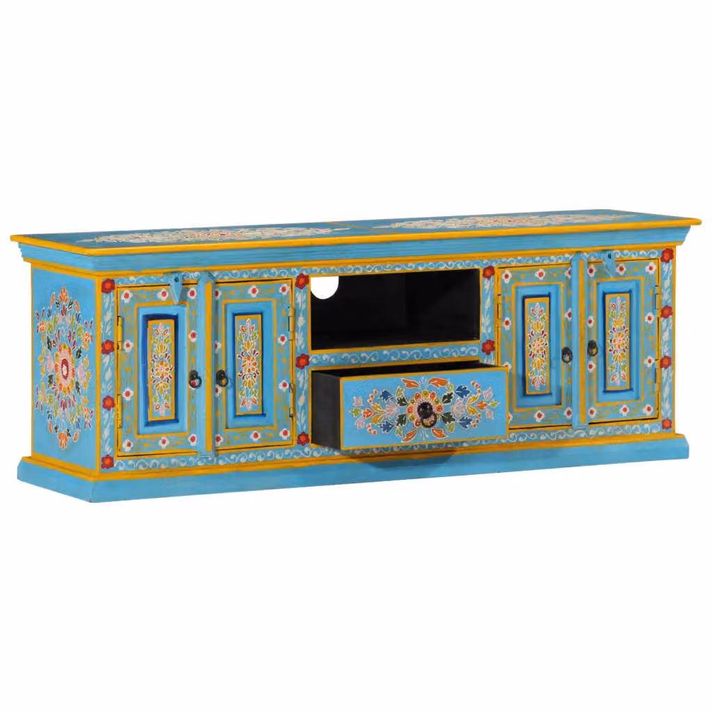 Berkfield Home Blue Retro Mango Wood TV Cabinet W/D/H: 110 x 30 x 40 cm – 2