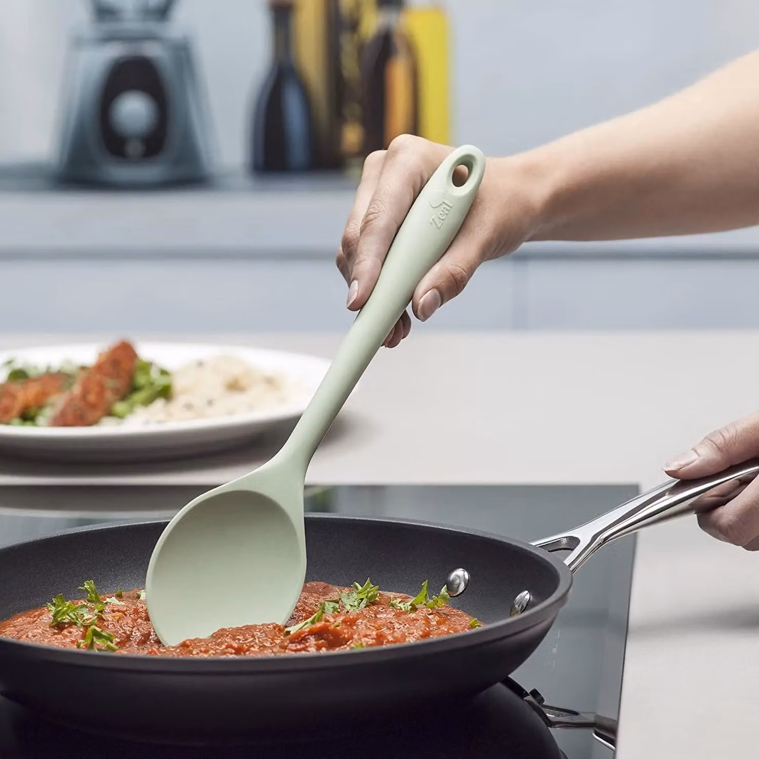 Zeal Silicone Non-Stick Cooking Spoon in Green, Length: 28 cm – 3