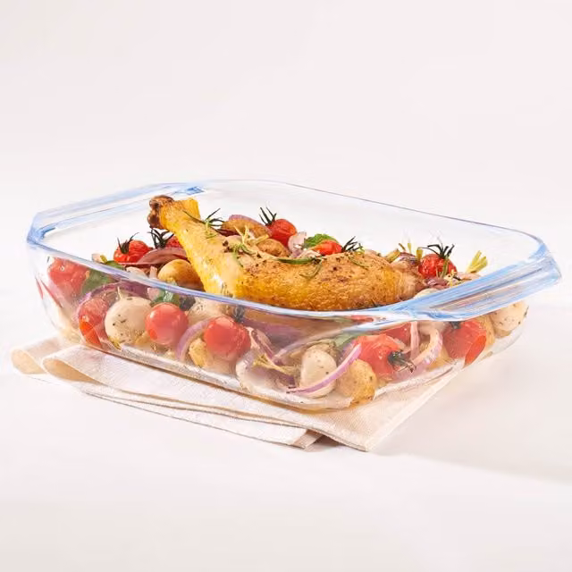 Pyrex Optimum Transparent Glass Rectangular Roasting Dish, 20 cm
