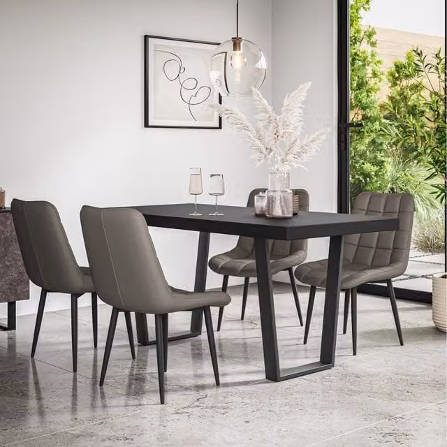 More4Homes Aria Dining Set with Black Rectangular Table and 6 Grey Nova Faux Leather Chairs