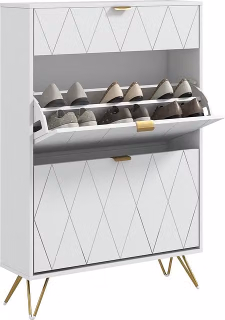 HOMCOM Narrow White Shoe Cabinet with Two Tilting Drawers and Internal Shelves – 1