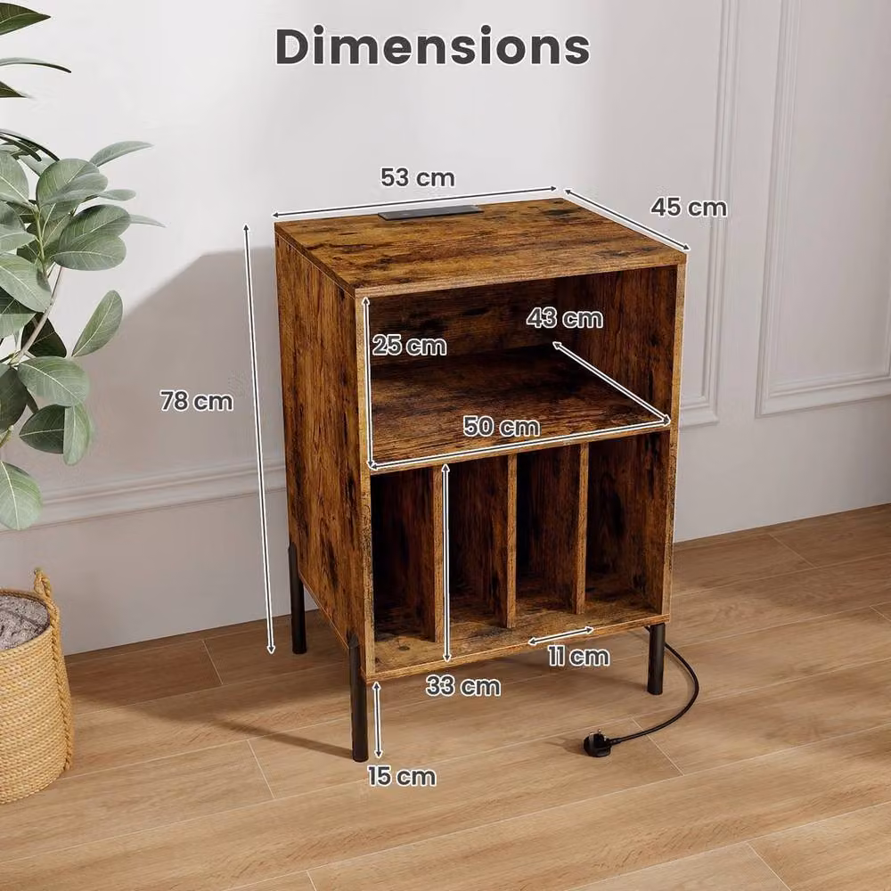 SPETLEK Industrial Record Player Stand in Brown with Media Compartments – 3