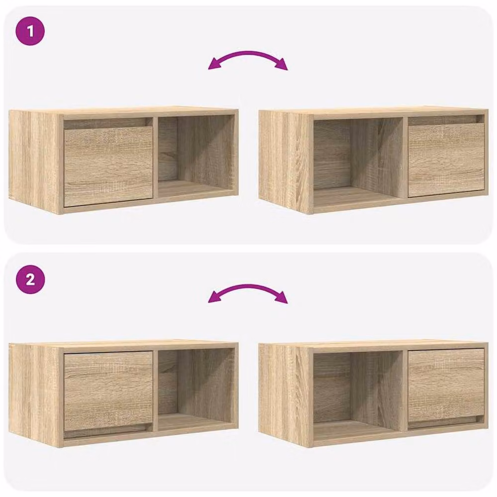 Berkfield Home Set of 2 Sonoma Oak TV Cabinets in Light Brown, W: 60 cm, D: 31 cm, H: 25.5 cm – 4