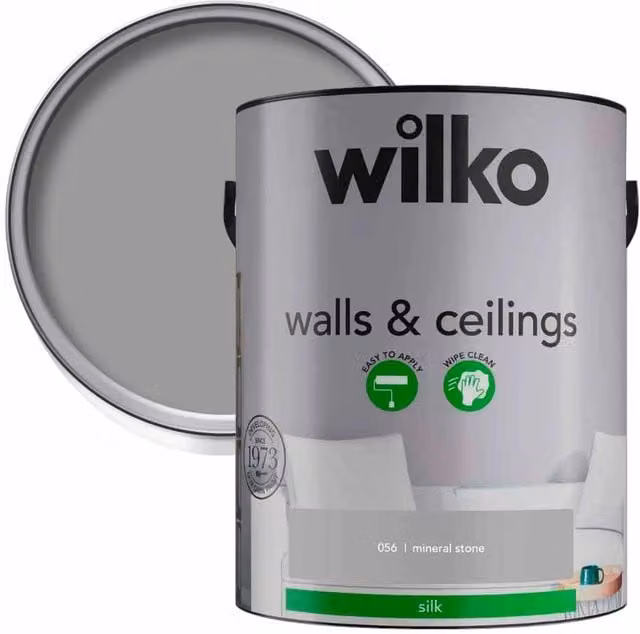 wilko Walls and Ceiling Silk Emulsion Paint in Mineral Stone, 5 l