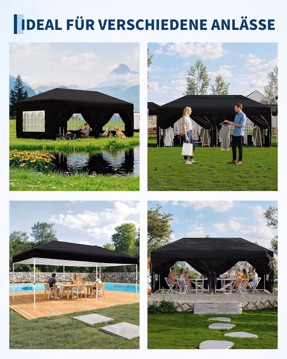 London Boutique Heavy Duty Pop Up Gazebo with 6 Sidewalls, Black and Transparent, W/D/H: 600 x 300 x 240 cm, UPF 50+ – 5