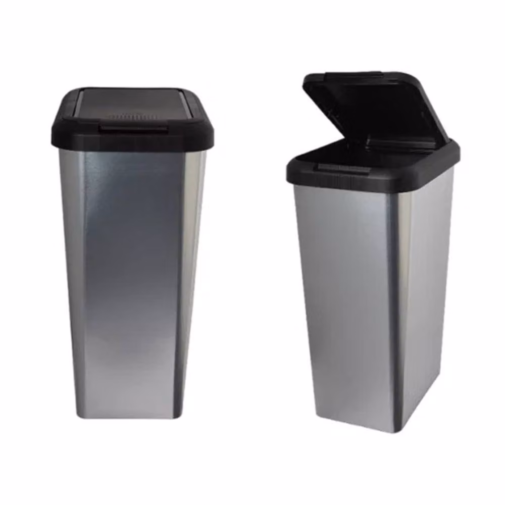 PAWNORA Stainless Steel Swing Kitchen Waste Rubbish Bin in Grey and Silver with Fingerprint Proof Finish – 3