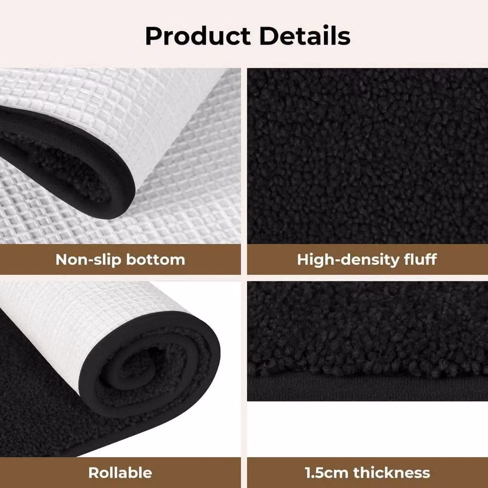 KORVIXA Non-Slip Round Indoor Entrance Rug in Black, W/D: 60 x 90 cm