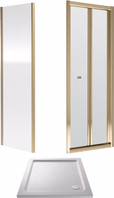 Balterley Ruwa Square Bi-Fold Shower Door, Side Panel and Tray Set with 4mm Glass in Gold – 1