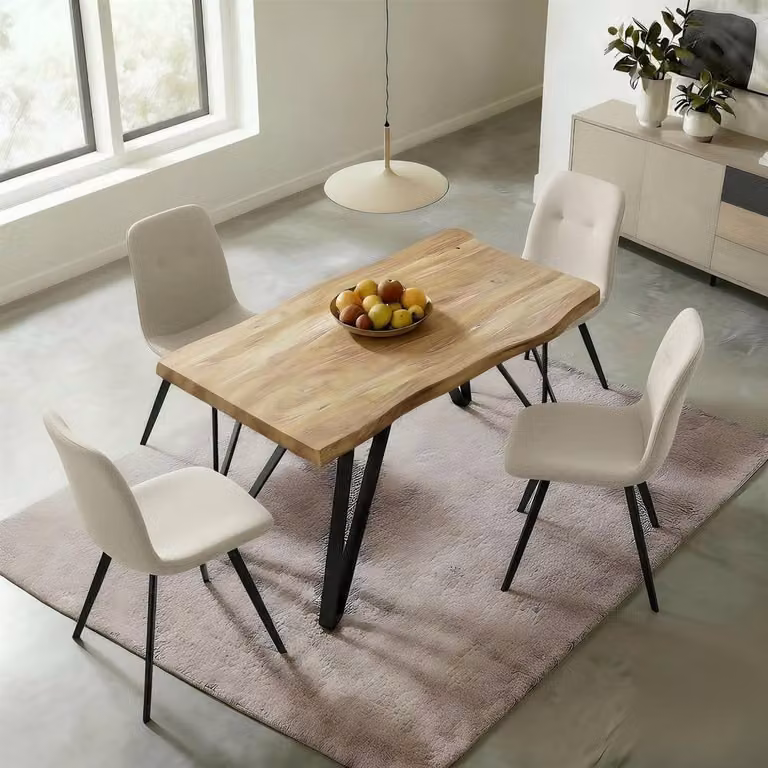 Home Source Arbore Contemporary Dining Set with 120cm Rectangular Table and 5 Grey Upholstered Chairs