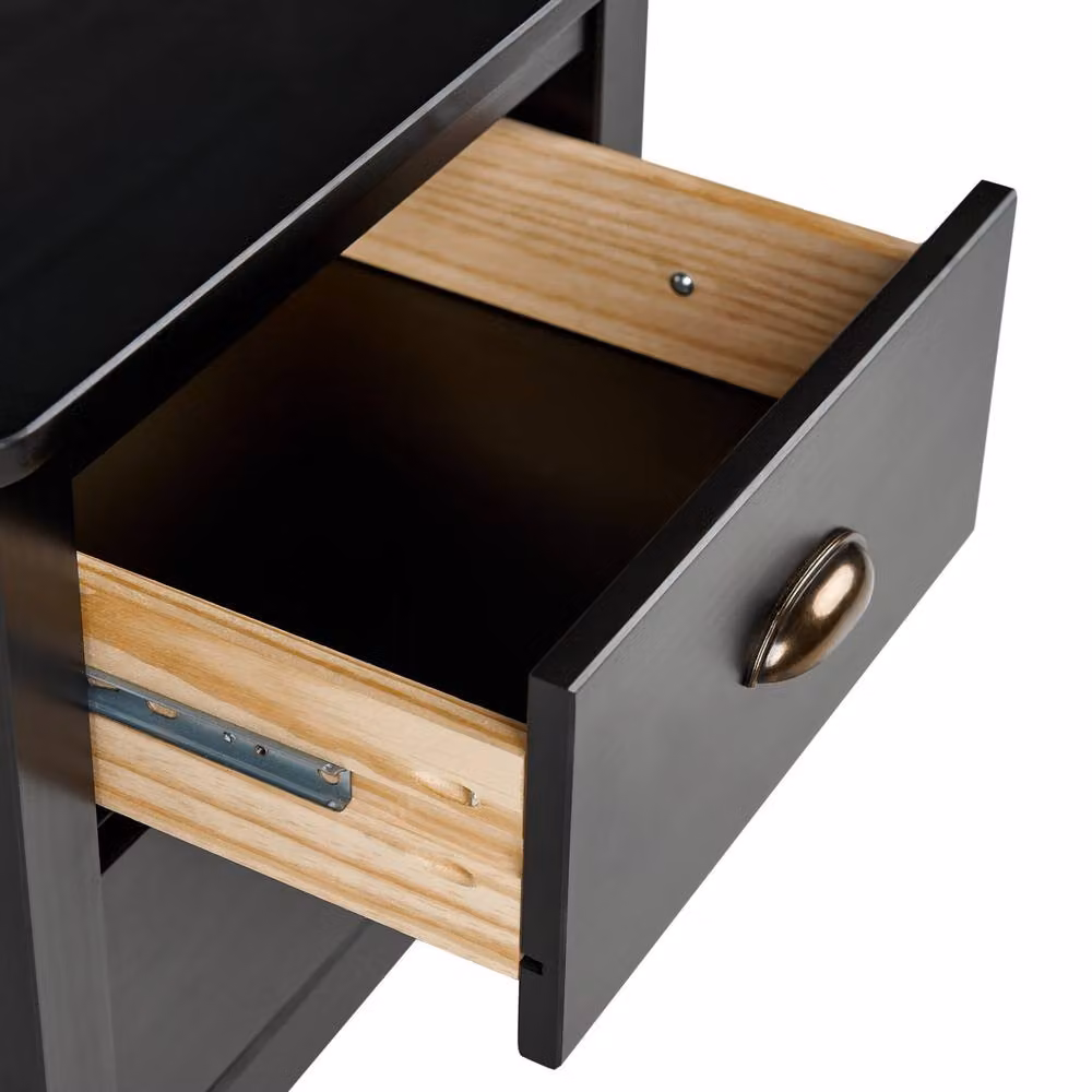 Wyld and Coco Matte Black 2-Drawer Pine Wood Nightstand – 5