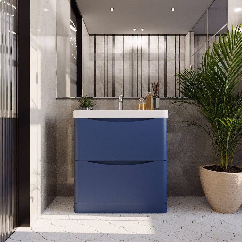 Balterley Modern Floor Standing 2 Drawer Bathroom Vanity with Ceramic Basin, Blue, W: 80 cm, H: 86.2 cm – 2