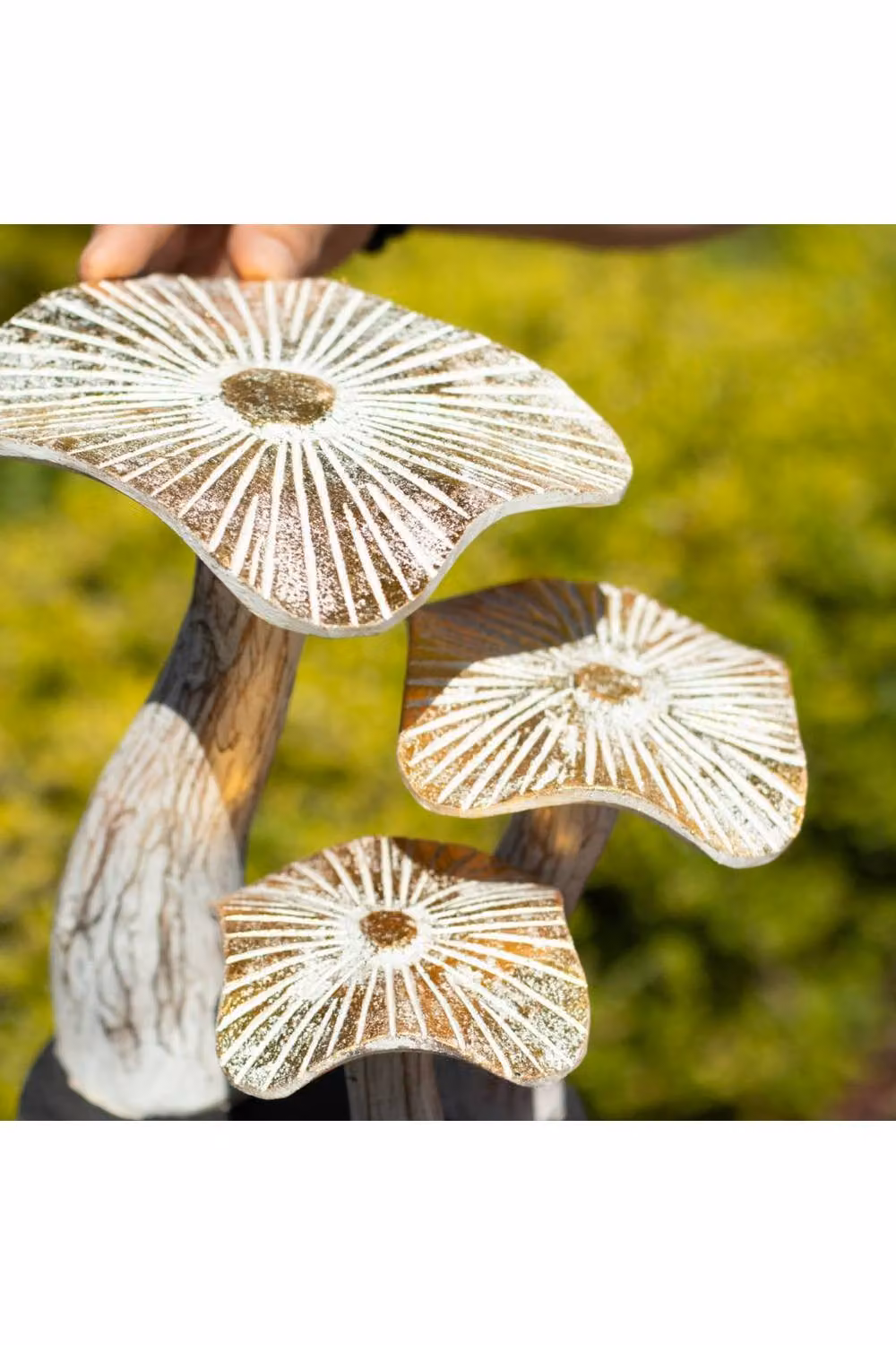 KDMD White and Gold Mushroom Wood Sculpture, 25 cm Height – 4