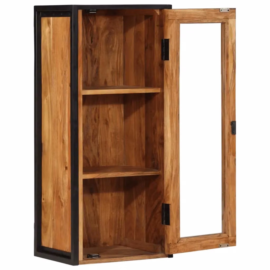 Berkfield Home Industrial Wall Mounted Bathroom Cabinet in Brown Acacia Wood and Iron with Glass Doors, W/D/H: 40 x 30 x 90 cm – 2
