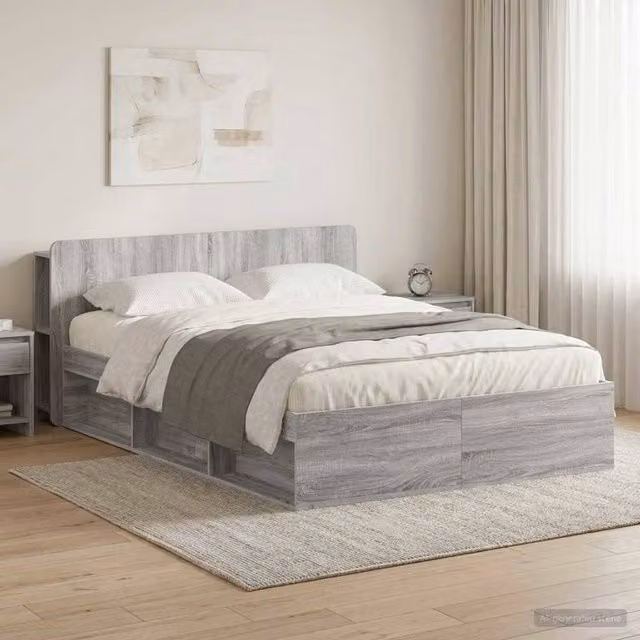 Berkfield Home Modern Bed Frame with Storage Drawers in Grey Sonoma, W/D/H: 140 x 200 cm, Engineered Wood