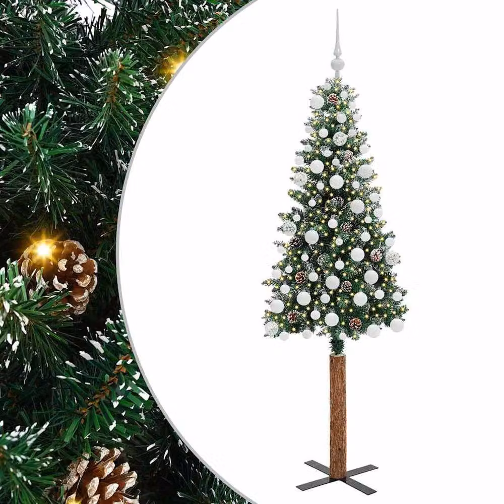 Berkfield Home Elegant Slim Christmas Tree with 300 LEDs in Green and White, Height: 180 cm – 3