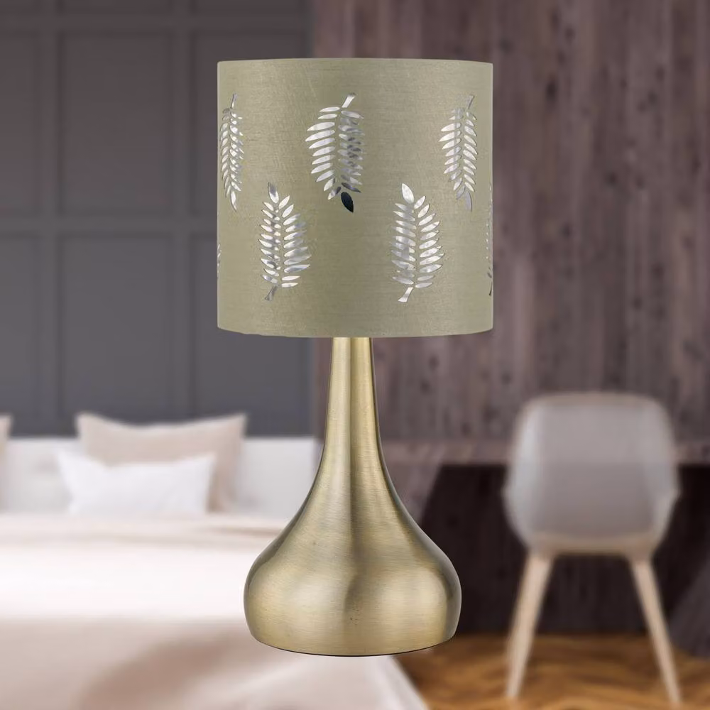 First Choice Lighting Romana Antique Brass Touch Table Lamp with Green Fabric Shade – 3
